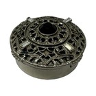 Vintage Black Rhinestone Filigree Pill Box Trinket Box Silver Tone Round