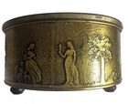 Vintage 8    Paradise Footed Fruitcake Tin Brass Guildcraft New York Black   Gold