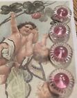 Set Of 6 Vintage 1 2  Painted Pink Eye Crystal Glass Buttons 1920 s old Stock