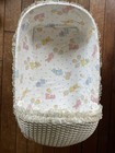 Vintage 1970s White Wicker Baby Doll Rocking Cradle Crib