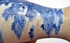 1900 s Chinese Blue   White Crackle Porcelain Vase Landscape Figures Marked