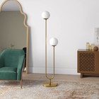 68 5  Mid-century Modern 2-light Floor Lamp With White Milk Glass Globe Shade   
