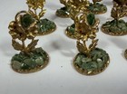 Vintage 12 Place Card Holders Gold Tone Roses With Jade Stones Dinner Party