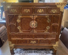 Korean Tansu Elmwood Chest Cabinet Meditation Alter Brass Wood Inlay 5 Drawers