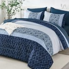  Comforter Set 7 Piece Boho Bed In A Bag Size Striped Fall Queen Navy Blue