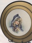 Vtg Antique Chimney Flue Cover Girl In Blue purple Coat Metal glass Framed 8 50 