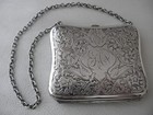 Antique Art Nouveau Silver Metal Floral Leaf Card Case Purse Monogram Eap