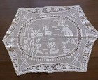 Authentic Antique Mary Card Pond Lily Figural Filet Crochet Lace Centerpiece