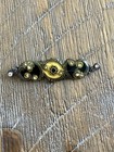 Vintage Art Deco Style Lacquered Brooch Pin Gold Black Silver Tone Rhinestones