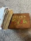 Vtg Wood Recipe Box 7  Rectangular Lift Lid Painted Strawberries Lg Card Size