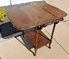 Vtg mcm drop Leaf Table bar tea rolling Cart walnut Wood serving Trolley handle