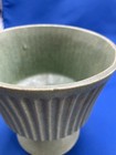 Vintage Floraline Green  477 Pedestal Ribbed Planter Vase 6 5   