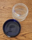 Vintage Ribbed Glass Vanity Jar With Cobalt Blue Lid     Powder dresser Box