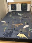Rare  3pcs Pottery Barn Jurassic Dinosaur F queen Quilt Blue 86x86  2 Shams Euc