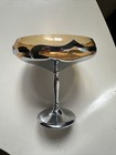 Vintage Farber Bros Chrome Amber Glass Candy Pedestal Dish 5 3 4    Tall Art Deco