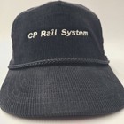 Vintage Canadian Pacific Railway Hat Snapback Black Corduroy Rope Cp Rail System