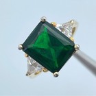 Vintage Seta Emerald Cut Green Stone Gold Tone Ring     Size 8 5