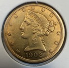 1902-s  5 Five Dollar Liberty Head Gold Half Eagle