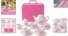Adorable Floral Kids Tea Set With Pink Picnic Basket - Perfect For Ages 3-12