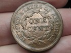 1851 United States Braided Hair Large Cent- Vf Details  Brown