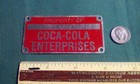 Vintage Coca Cola Vending Machine Property Tag Aluminum Id Ser  087416 3  Inches