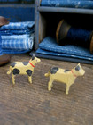 2 Antique Hand Carved Wood Yellow Spotted Dogs From A German Putz Village