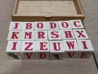 Vintage Wooden Educational Picture Blocks With Original Wooden Storage Box