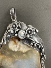 Large Antique Native American Navajo Sterling Silver Agate Pendant - Heavy