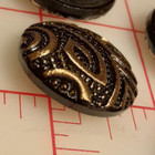 8 Vintage Black   Gold Czech Glass Shank Buttons Raised Geometric Design 1   747