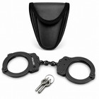 Police Handcuffs Heavy Duty Steel Double Lock Professional 2 Keys Holster Black