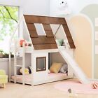 Wood Twin Size House Bunk Bed With Ladder And Climbing Ramp