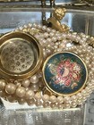 Vtg Brass   Enamel Floral Case Mini Compact Trinket Pill Keepsake Box Vanity