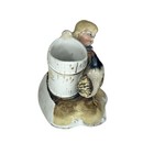 Antique German Porcelain Match Holder Girl With Rooster And Barrel Striker Vtg