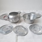 Vintage Tin Toy Dishes Set     Nursery Rhyme Plates  Tube Pan   Teapot     Lot Of 8