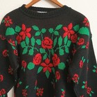 Vintage 80s Gfc Sweater Red Rose Floral Sparkle Usa Acrylic Christmas Size M 