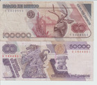 Mexico Banco Nacional 2 Bank Notes 100 000 And 50 000 Pesos