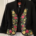 Kenzo Jungle Black Floral Embroidered 2pc Skirt Suit 4-button Lined Sz 38