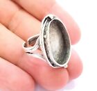 Oval Blank Silver Ring Base Bezel Settings Cabochon Base Adjustable  G8139