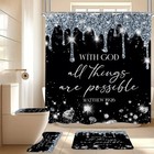 4 Pcs Black Silver Diamond Shower Curtain Set With Matching Rugs - Bathroom Deco