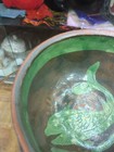 Patamban Michoacan Green Red Ware Pottery Mexican Folk Art Bowl
