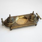 Vintage Ornate Double Ink Well Filigree Metal Footed Cast Metal Brass Tone