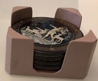 Set Of 4 Tile Coasters W  Greek Images Handmade Smaltotechniki Ceramik Greece