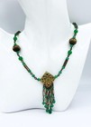 Vintage Art Deco Green Czech Glass   Gold-tone Necklace