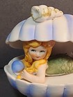 Vintage Mermaid In Clamshell Ceramic Bisque Figurine Sea Life Ocean Beach House
