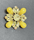 Ultra Rare Regency Signed Vintage Yellow Art Glass Rhinestone Brooch Pin  Mint