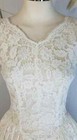 Vtg 50s Unlined Sheer Lace Wedding Dress Full Skirt Fitted Bodice Tea Length Xs