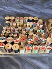 Vintage Lot Of 120 Wooden Tread Spools 54 Have Tread Nice Assorted Lot