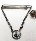Vintage Anson Sterling Silver Enamel Masonic Tie Bar Chain   Clip W  Pin