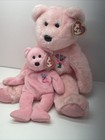 Ty Beanie Baby Buddy Pair 14  Mum   9  Mum Pink Bear Stuffed Animal Toy Nwmt