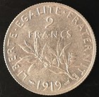 France 1919 2 Francs Silver Coin  hi Grade  Lustrous